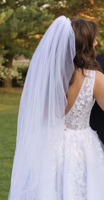 Suknia Ślubna MS Moda Angel, śnieżnobiała, rozm. 38 + 2 welony gratis