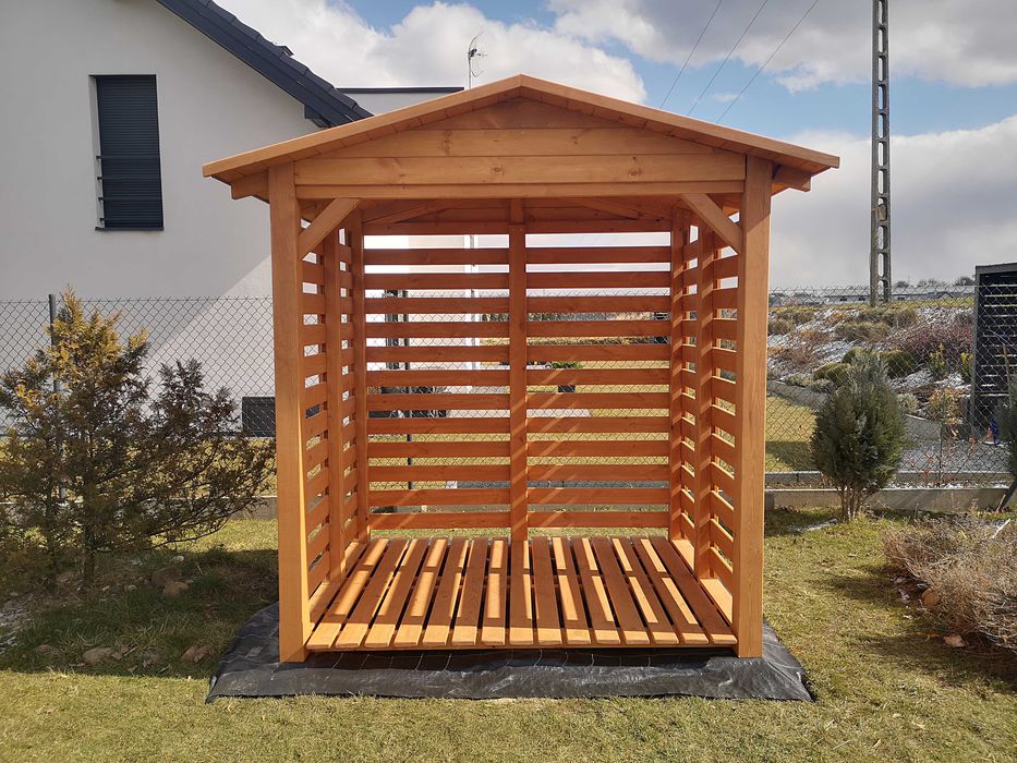 Drewutnia 2 x 1,5m, wiata na drewno z dachem prostym dwuspadowym