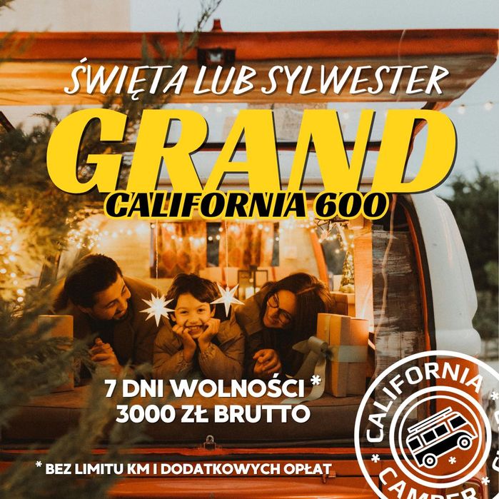 VW Grand California Wynajem Nowy 2025! Wolne Terminy! Kamper CamperVan