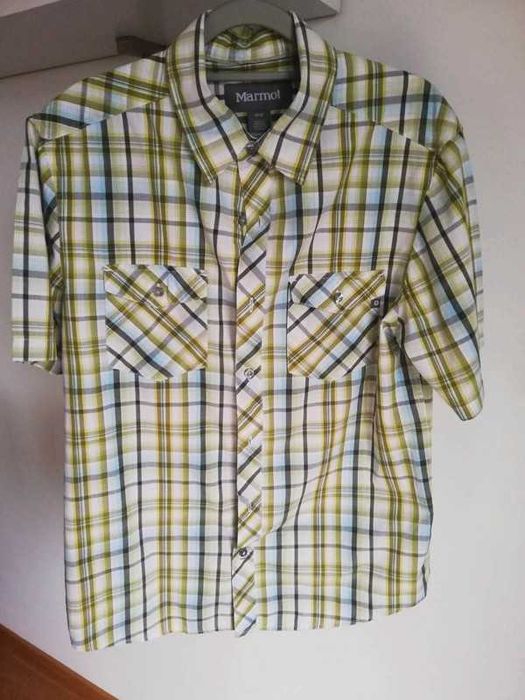 Marmot koszula w kratkę z krótki rękaw biało-oliwkowo-niebieska r. M