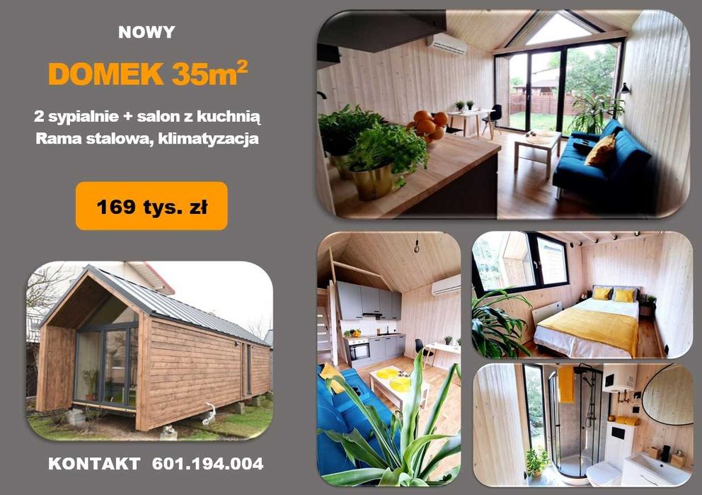 Domek mobilny 35m2, 2 pok. + salon z kuchnią, konstr. stalowa, NOWY
