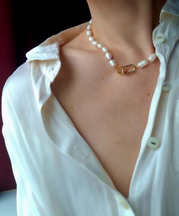 Чокер кольє з натуральних барокових перлин