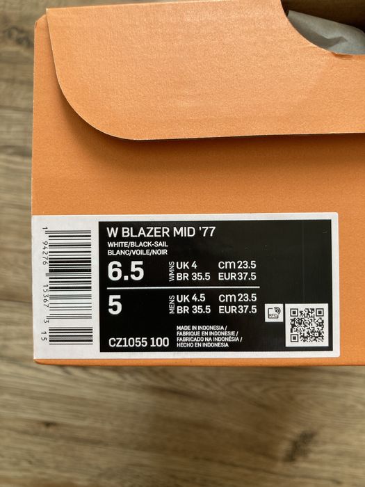 Certyfikat Autentyczności | Nike Blazer Mid 77 White Black (W) 37.5 EU