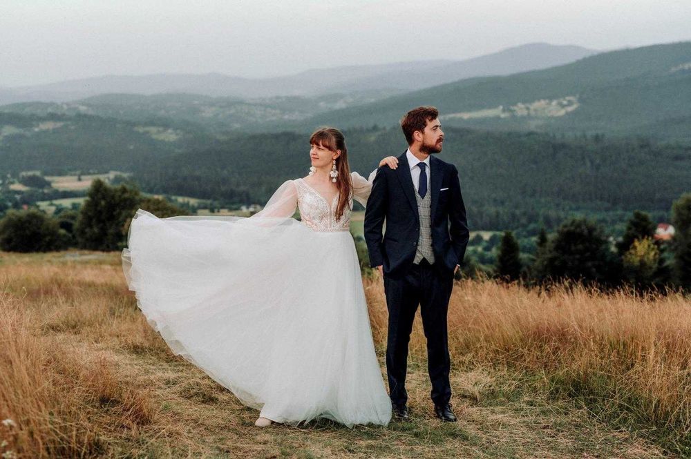 Suknia ślubna 2024 długi rękaw koronka Boho ivory mystic kayfa