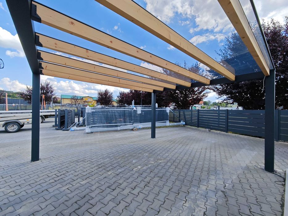 NOWOCZESNA Pergola / Carport – Masywna Konstrukcja Aluminiowo-Drewniana v1