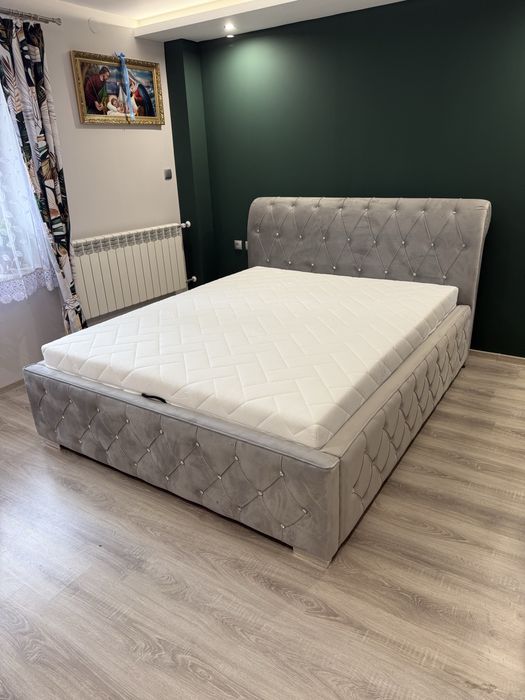 Nowe Łóżko Tapicerowane z Materacem i Pojemnikiem 160x200 PRODUCENT