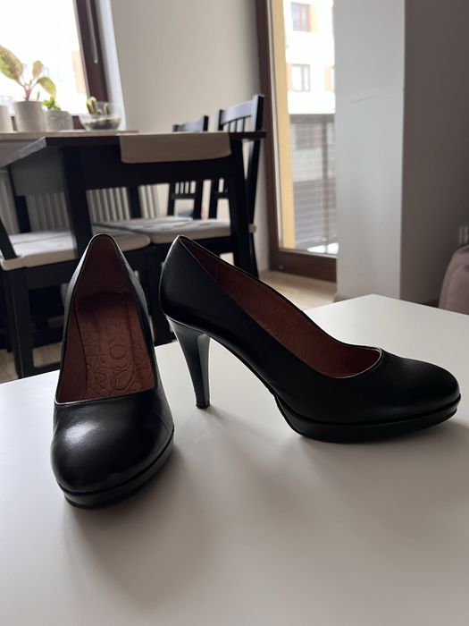 Buty na obcasie szpilki skórzane, czarne rozm 36 Ryłko impreza