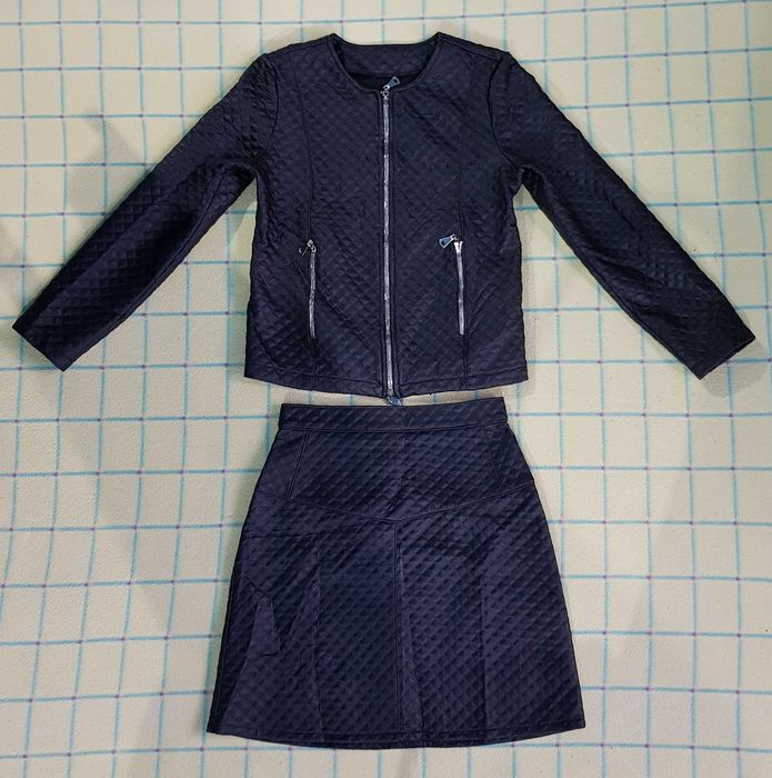 Костюм стеганый : жакет и юбка в стиле "мото"