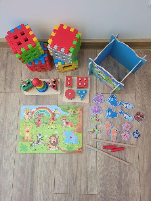 Zestaw drewnianych zabawek zabawki edukacyjne + gratis