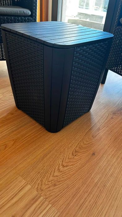 Conjunto jardim 2 cadeirões + mesa arrumação rattan preto
