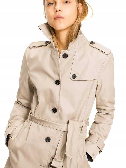 TOMMY HILFIGER r M przejściowy płaszcz trencz beżowy prochowiec krótki