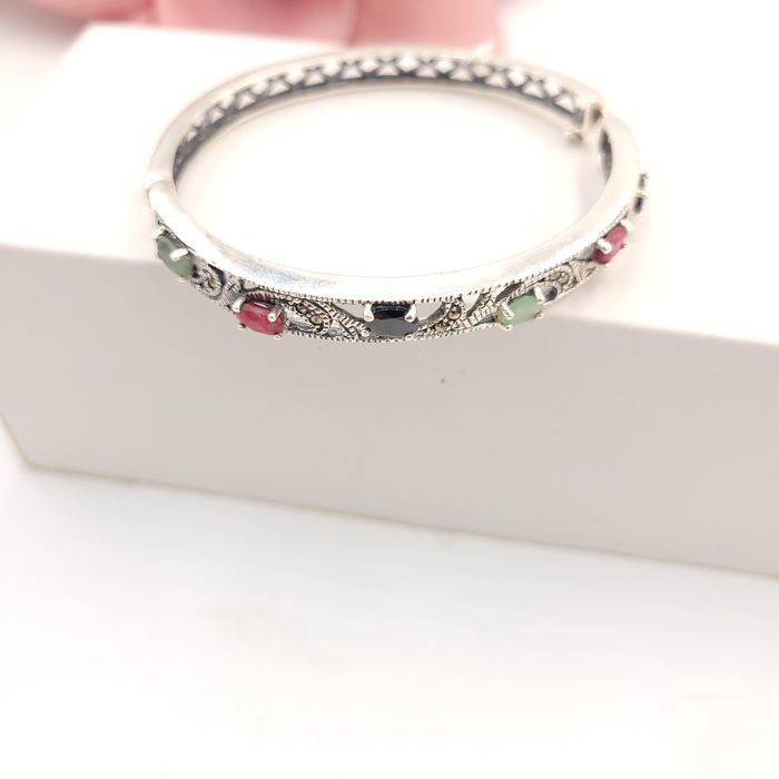 Srebrna bransoleta pr 925 z naturalnymi kamieniami nowe