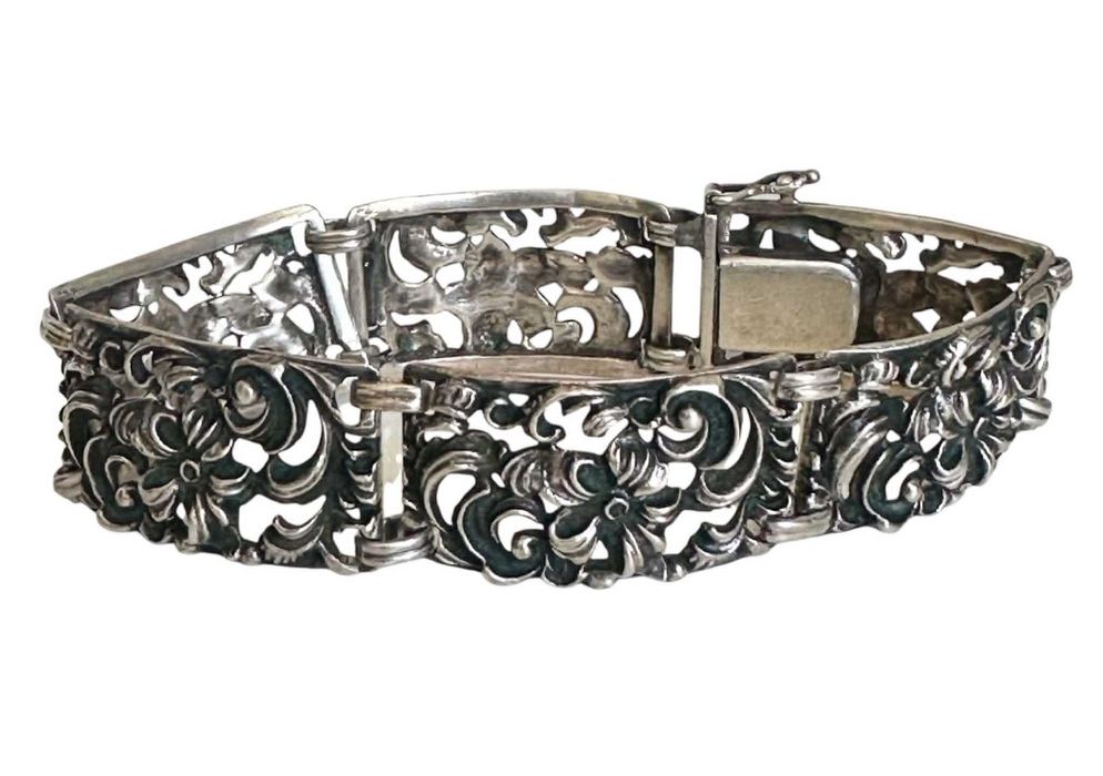 Srebrna Bransoletka Vintage Srebro .835 Ornament Roślinny