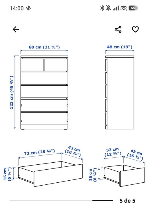Cómoda c/6 Gavetas MALM branco