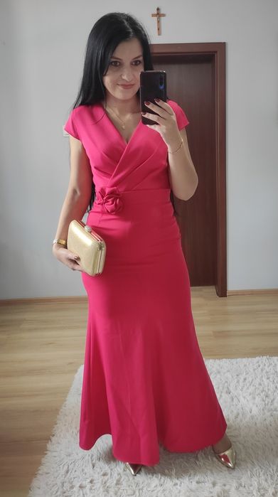 Sukienka długa maxi pasek kwiat wesele impreza