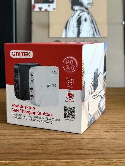 Ładowarka biurkowa Unitek GaN 70W 2x USB-A+2x USB-C