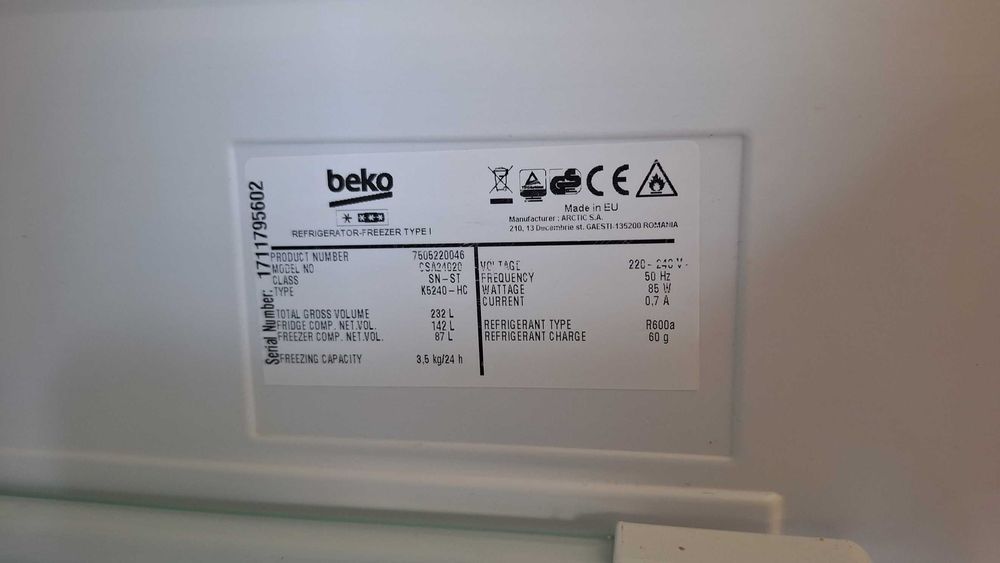 Lodówko-zamrażarka Beko CSA24020, sprawna