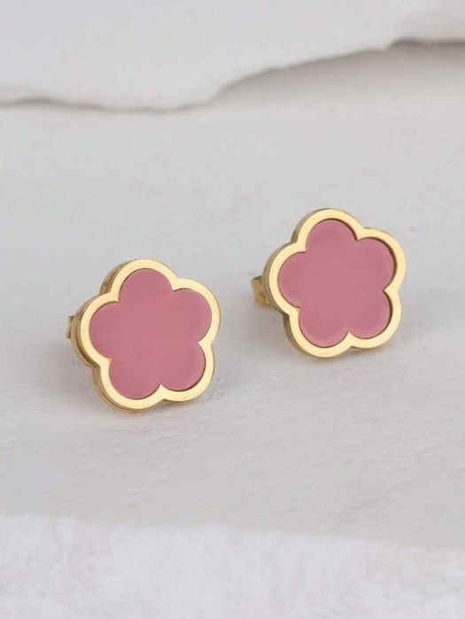 Brincos Flor Rosa Aço Inoxidável (NOVOS)