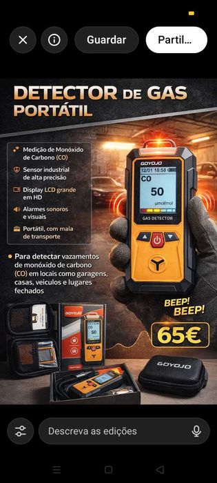 Detetor de Gases 65€. Oportunidades