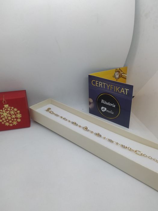 Przepiękna złota bransoleta z kuleczkami bicolor złoto pr 585