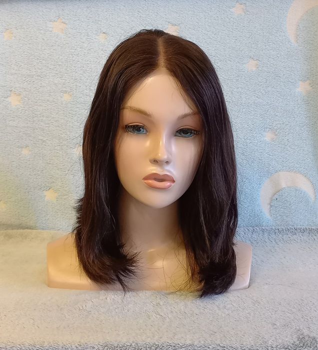 Парик натуральный волос тёмный каштан