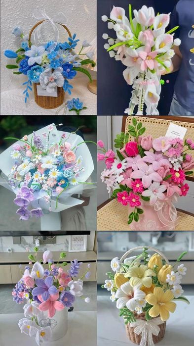 Букети квіти ручної роботи з синельного дроту