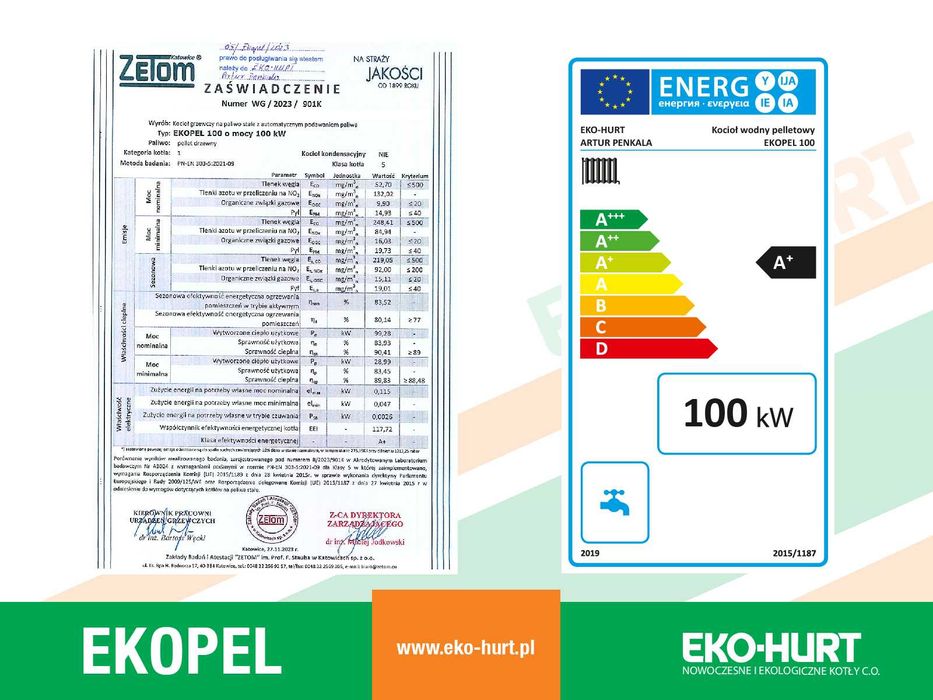 Kocioł na pellet EKOPELL 100kW - piec 5 klasy z certyfikatem ECODESIGN