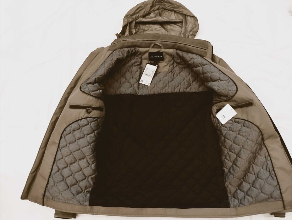 Kurtka wodoodporna unisex S, oliwka, chowany kaptur, C&A Premium nowa