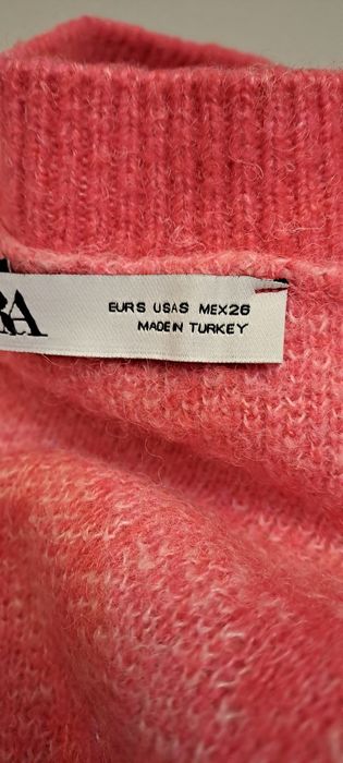 Sweter Zary różowy w kwiaty rozm. S oversize, 10% wool
