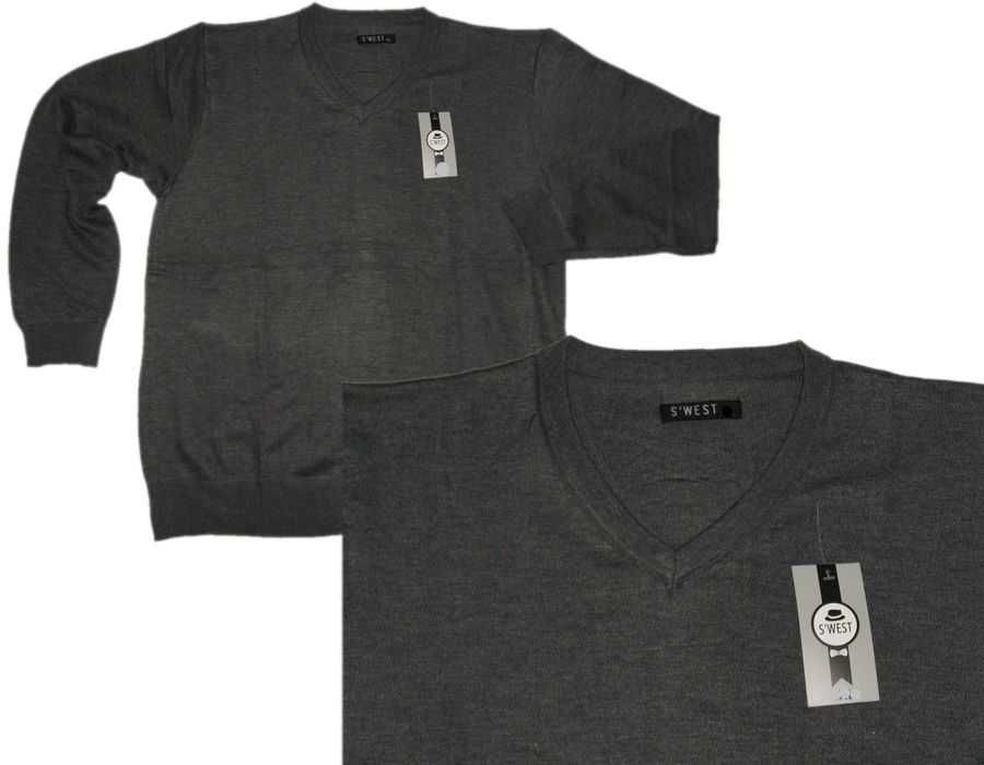 SWETER swetr MĘSKI duży cienki 4XL szer.134 cm C.SZARY dekolt w serek