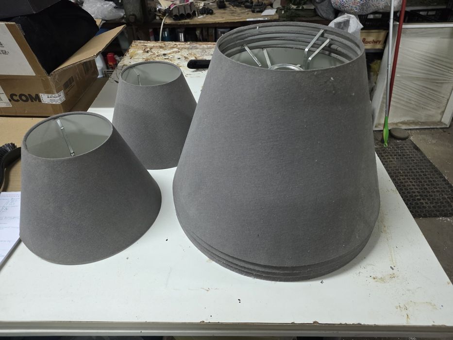 5 abajurs cinza para teto e candeeiro de mesa