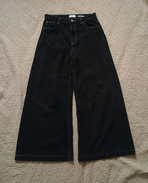 Чорні широкі джинси Bershka Super Wide Leg (з білою строчкою) y2k baggy underground