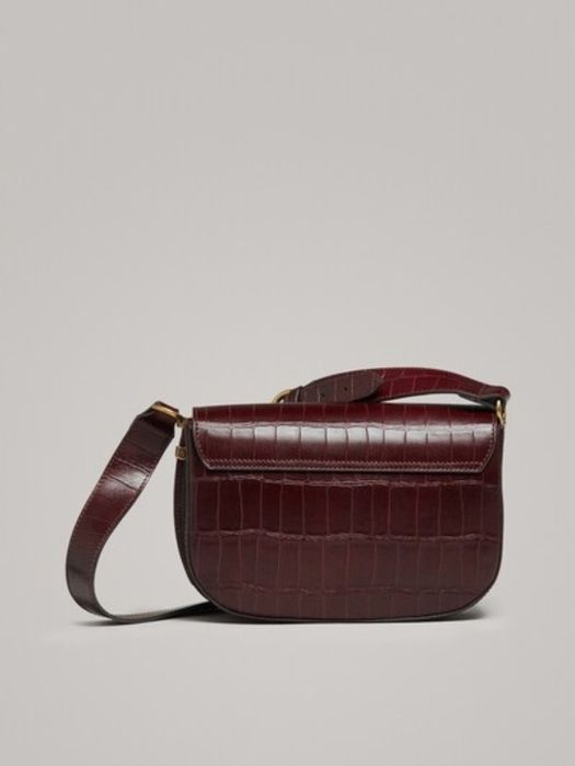 Massimo Dutti bordowa torebka listonoszka krokodyl