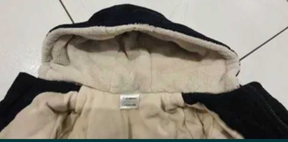 Kurtka zimowa chłopięca 80 bardzo ciepła gruba granat sztruks polar