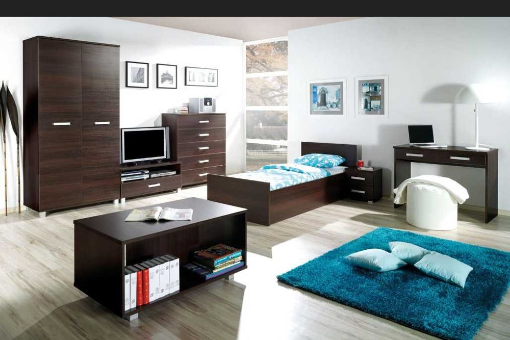 Meble Bodzio wenge łóżko, stolik RTV, Stolik nocny