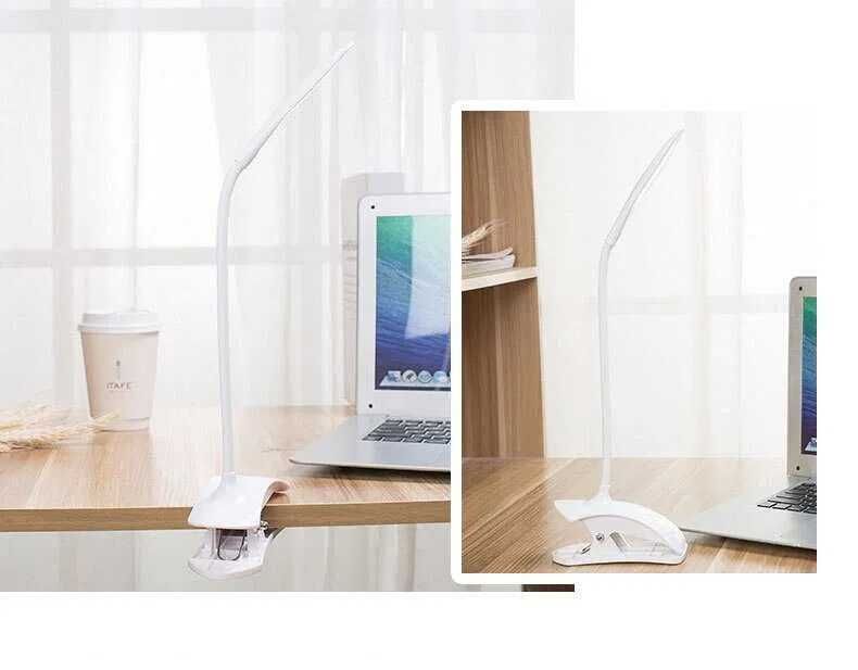 Яркая светодиодная настольная лампа на прищепке LED 14 USB белая MH-0