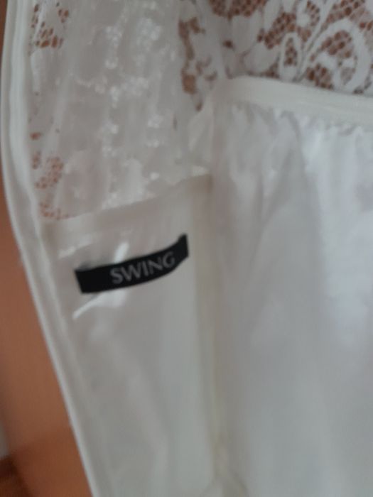 Suknia midi biała koronkowa r.38"Swing "nowa.