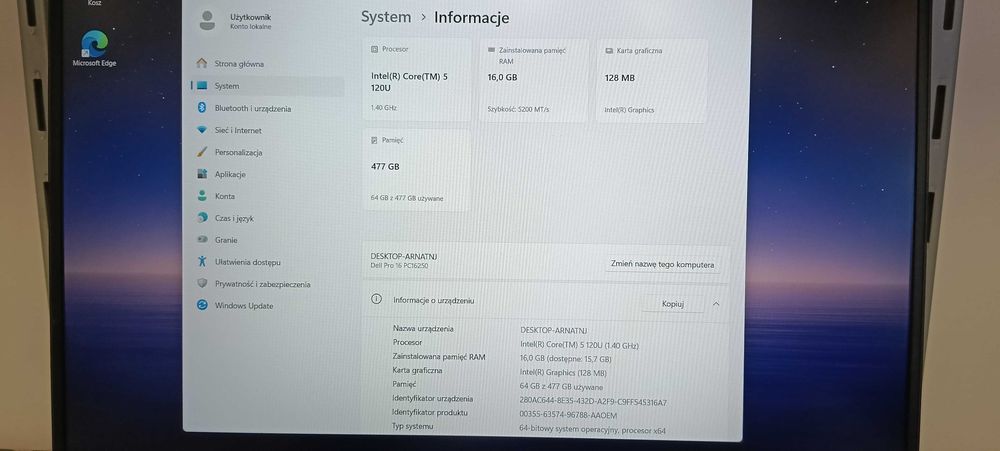 Laptop Dell Pro 16 PC16250 16GB/512GB SSD