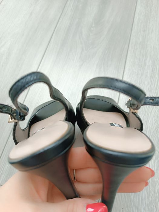 Czarne skórzane buty damskie szpilki sandały na obcasie 36 eleganckie