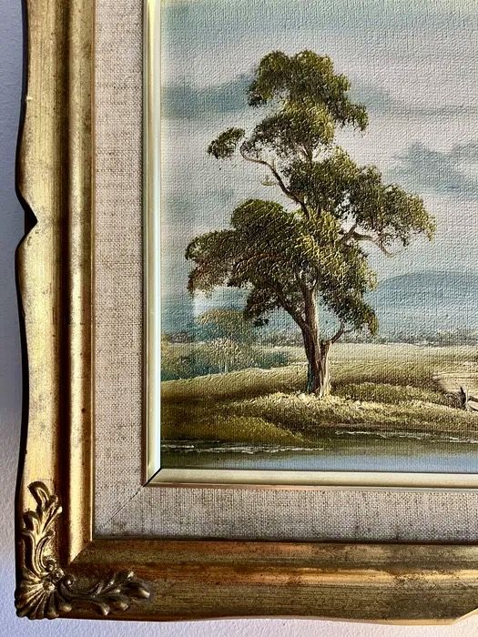 Elegancki Pejzaż Olej na płótnie Włochy Obraz Złota Rama Vintage