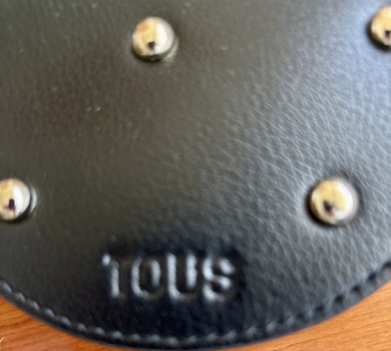 TOUS Bear Shaped Shoulder Bag Black Leather Gold Eyelets Studs + Dust Bag