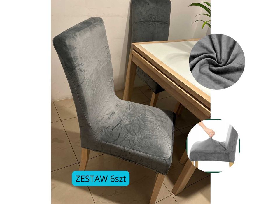NOWA kolekcja pokrowców na krzesła 6 szt. szary gruby welur