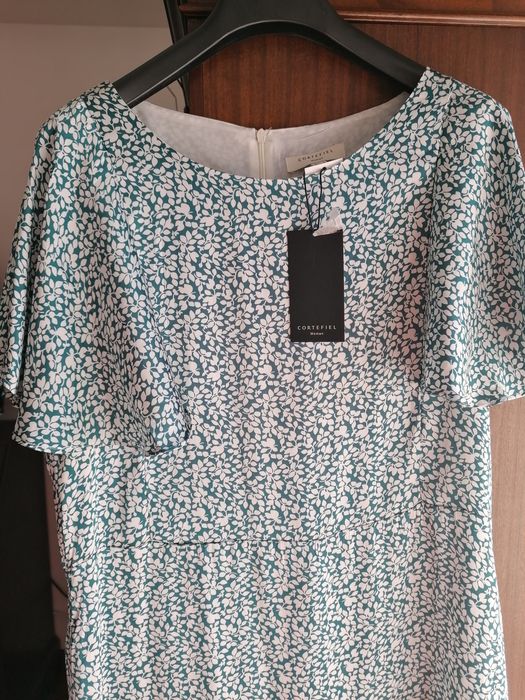 Vestido seda,verde/branco