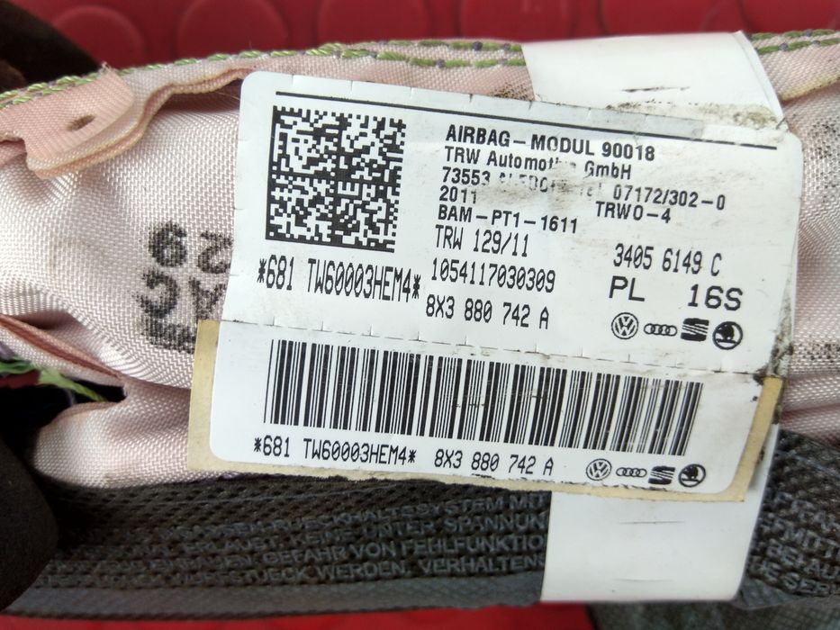 Airbag Cortina Direito - 8X3880742A / 34056149C - AUDI A1 (8X1, 8XK)