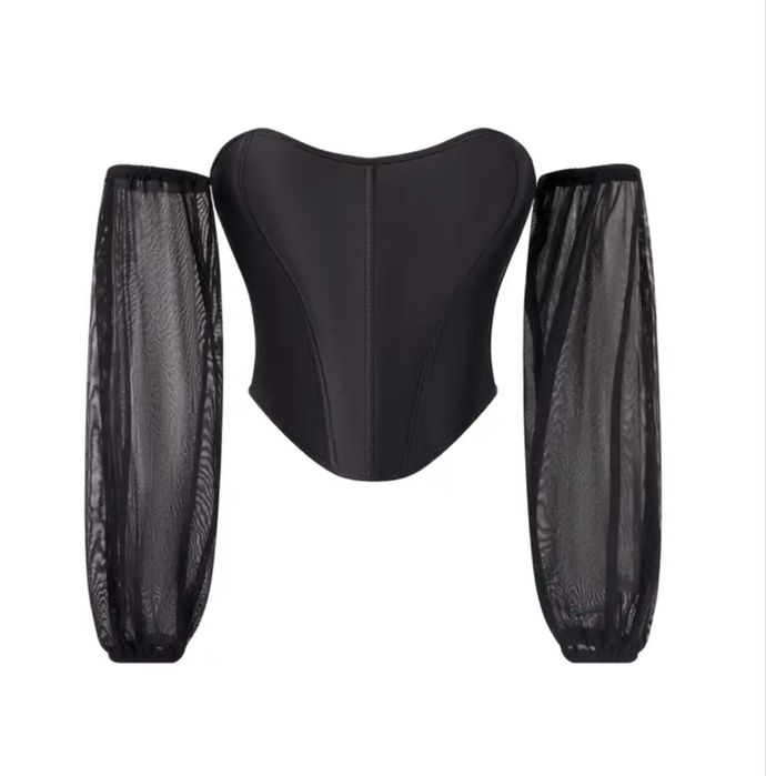 Чорний корсет жіночий з рукавами