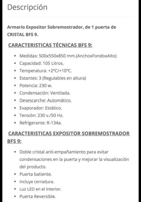 Frigorífico expositor 105 litros