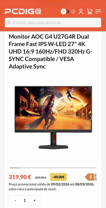 Monitor Gaming AOC U27G4R Dual Frame 320hz