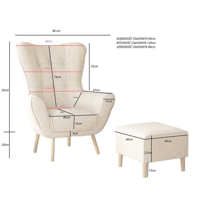 Fotel Uszak Neviro - Wygodny, Stylowy i Elegancki / możliwy podnóżek