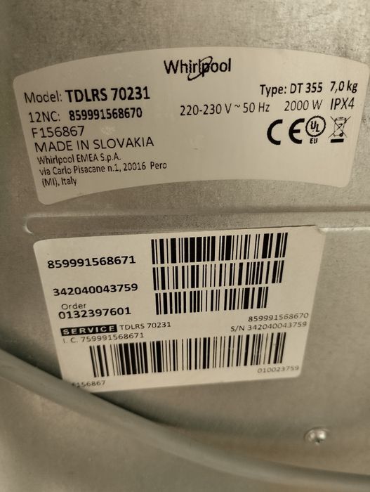 Стиральная машина Вирпул  TDLRS 70231