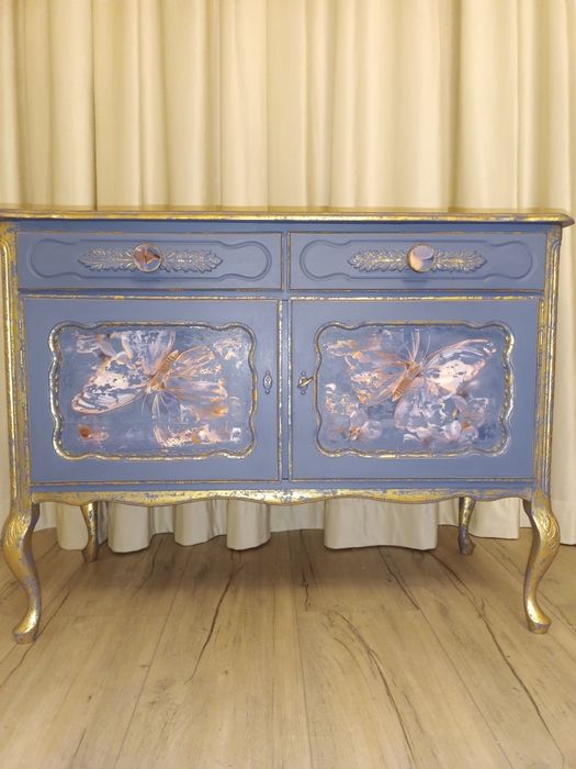 Komoda.Ludwikowska. Vintage. Granatowa z płatkami złota.Shabby.Glamour